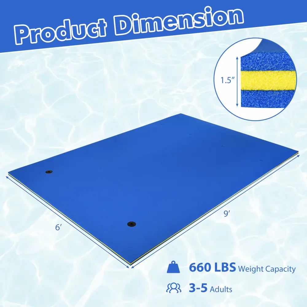 9’ x 6’ 3 Layer Floating Water Pad Foam Mat -Blue - Blue - Swimming