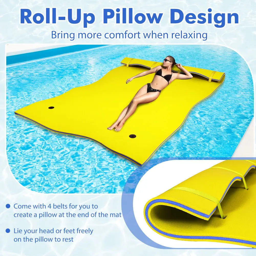 9’ x 6’ 3 Layer Floating Water Pad Foam Mat -Yellow - Yellow - Swimming