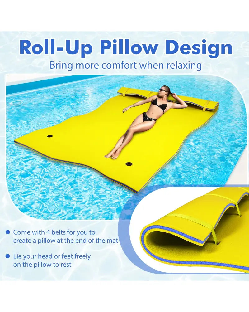 9’ x 6’ 3 Layer Floating Water Pad Foam Mat -Yellow - Yellow - Swimming