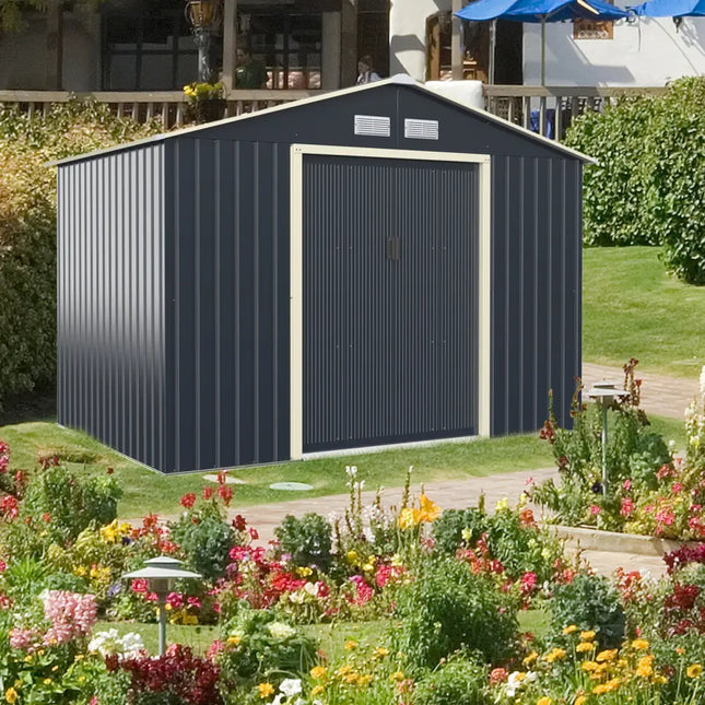 9 x 6 Feet Metal Storage Shed for Garden and Tools-Gray - Gray - Sheds & Outdoor Storage