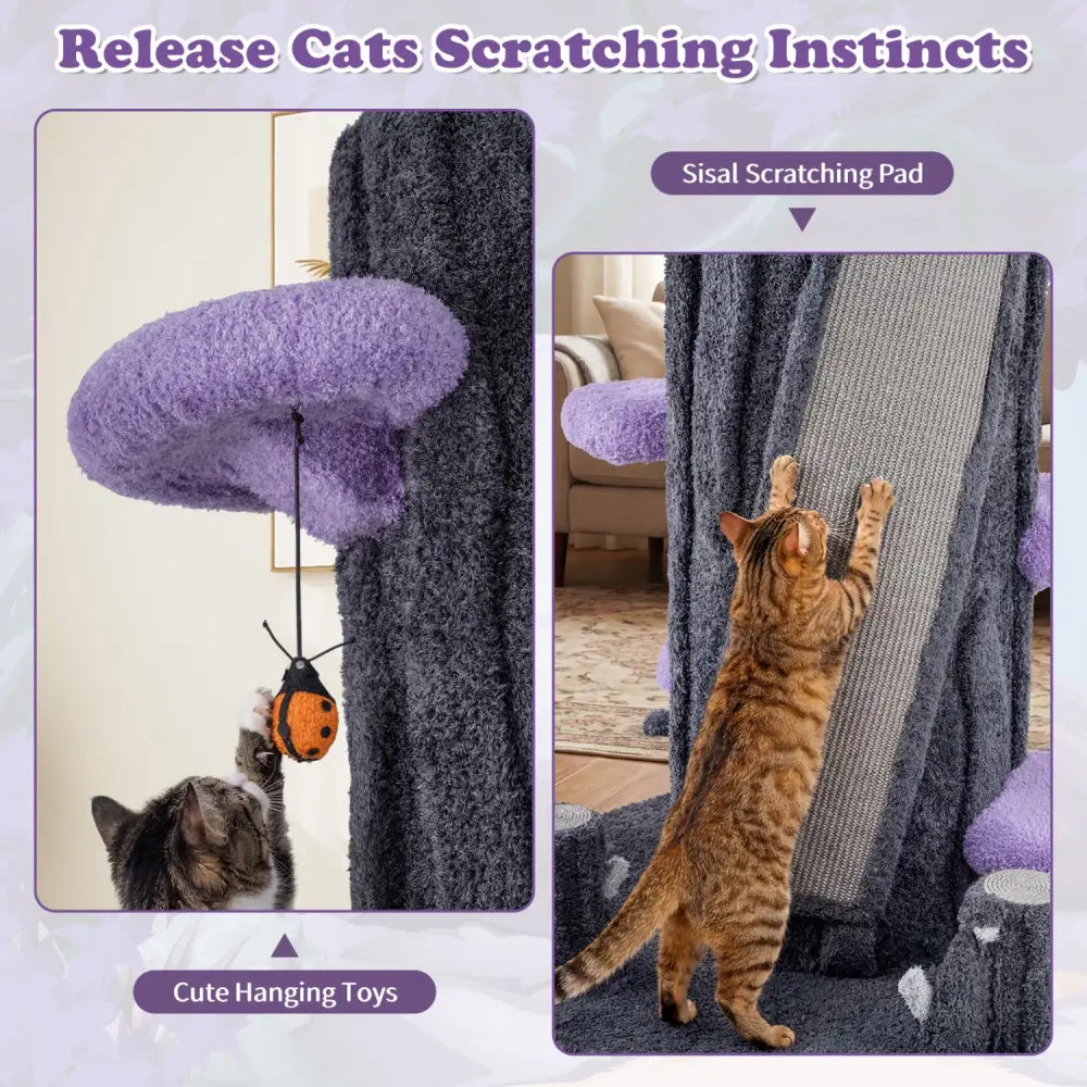 90.5 Inch Tall Multifunctional Cat Tree with Private Condos for Indoor Cats-Purple - Purple - Cat Trees Condos &