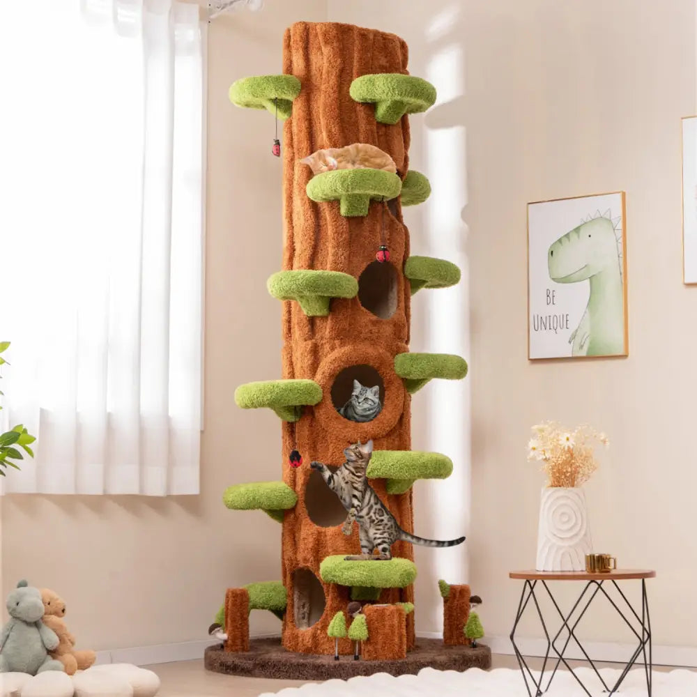 90.5 Inch Tall Multifunctional Cat Tree with Private Condos for Indoor Cats-Brown - Brown - Cat Trees Condos &