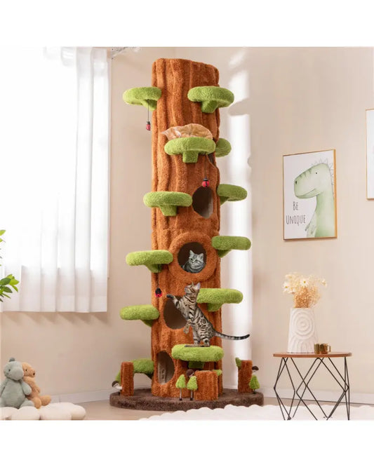 90.5 Inch Tall Multifunctional Cat Tree with Private Condos for Indoor Cats-Brown - Brown - Cat Trees Condos &