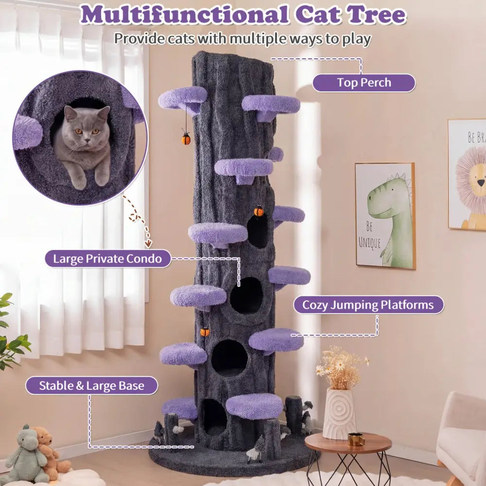 90.5 Inch Tall Multifunctional Cat Tree with Private Condos for Indoor Cats-Purple - Purple - Cat Trees Condos &