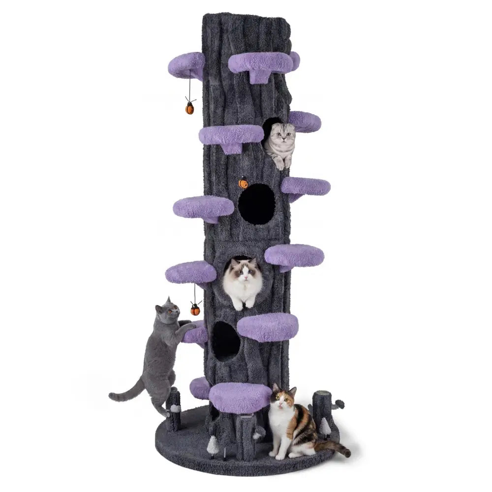 90.5 Inch Tall Multifunctional Cat Tree with Private Condos for Indoor Cats-Purple - Purple - Cat Trees Condos &