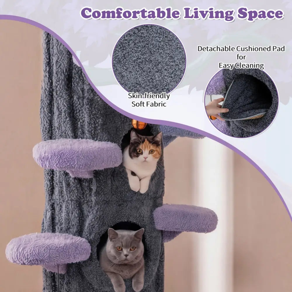 90.5 Inch Tall Multifunctional Cat Tree with Private Condos for Indoor Cats-Purple - Purple - Cat Trees Condos &