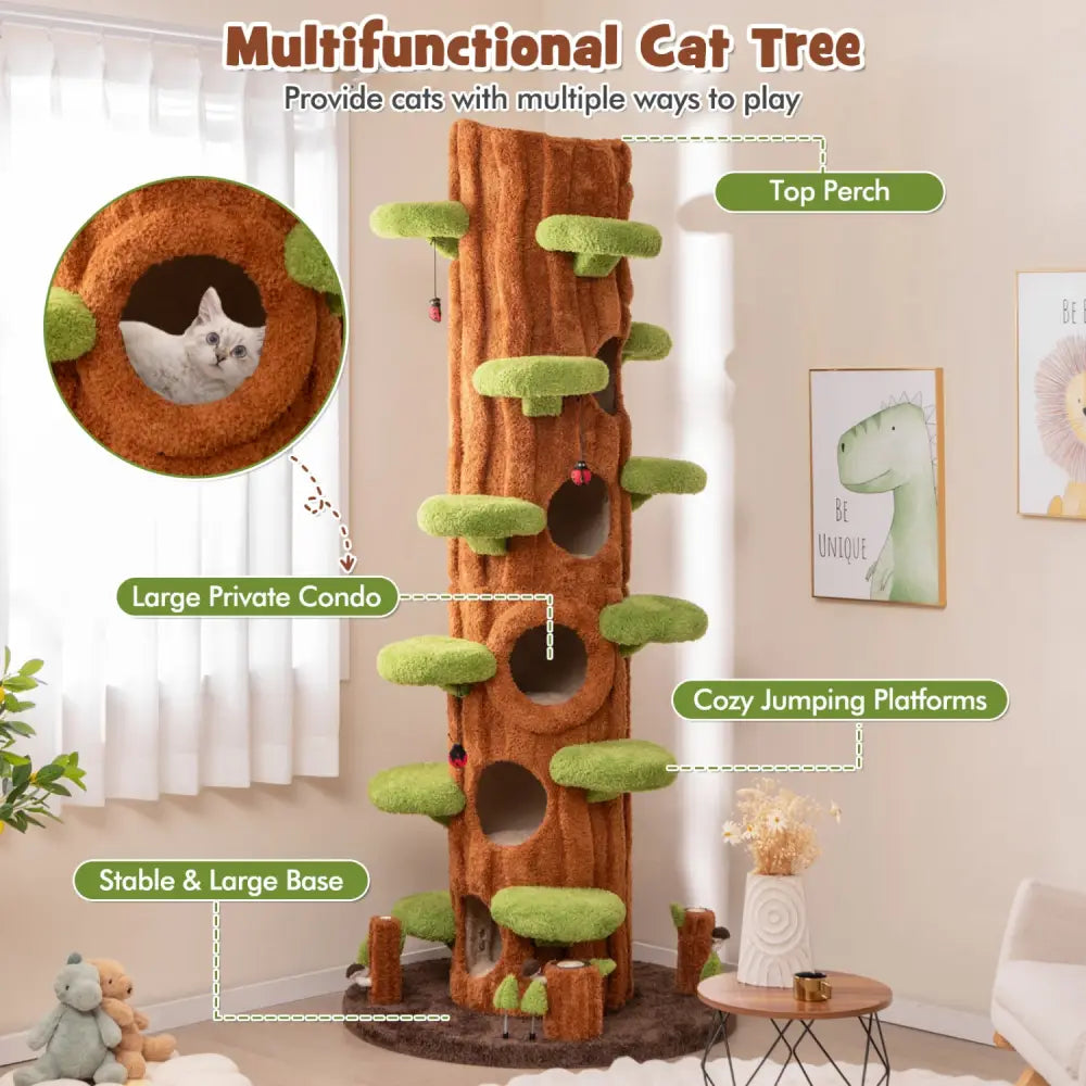 90.5 Inch Tall Multifunctional Cat Tree with Private Condos for Indoor Cats-Brown - Brown - Cat Trees Condos &