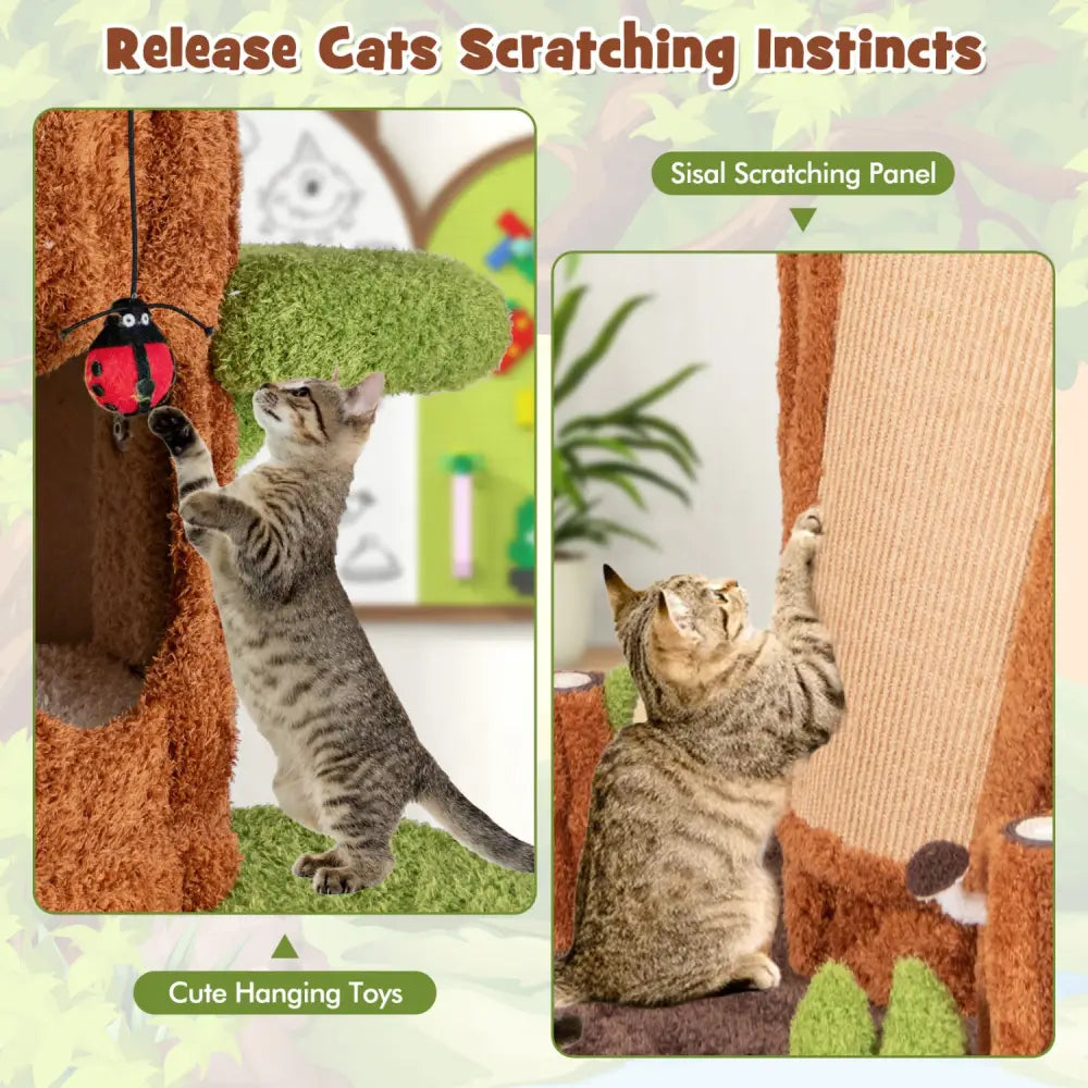 90.5 Inch Tall Multifunctional Cat Tree with Private Condos for Indoor Cats-Brown - Brown - Cat Trees Condos &