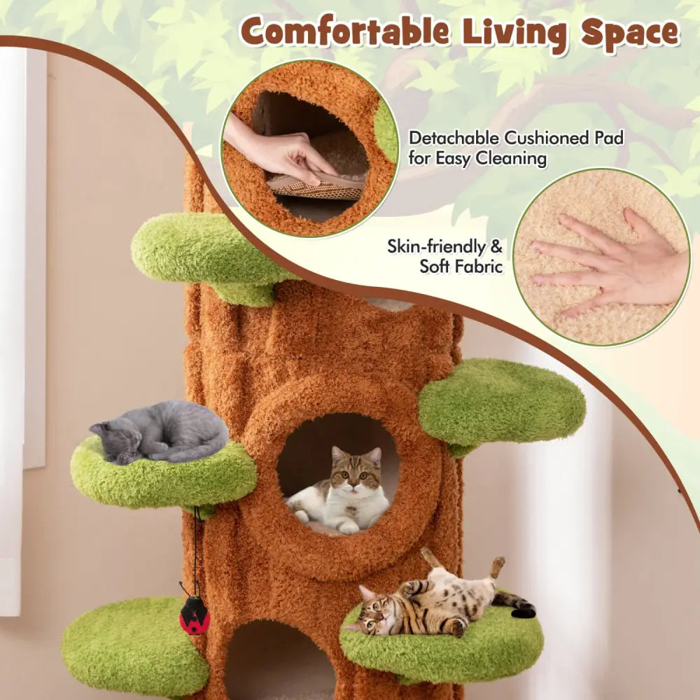 90.5 Inch Tall Multifunctional Cat Tree with Private Condos for Indoor Cats-Brown - Brown - Cat Trees Condos &