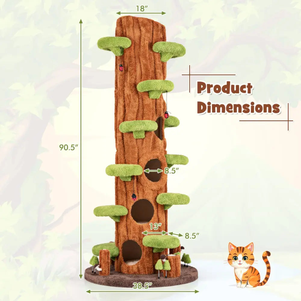 90.5 Inch Tall Multifunctional Cat Tree with Private Condos for Indoor Cats-Brown - Brown - Cat Trees Condos &