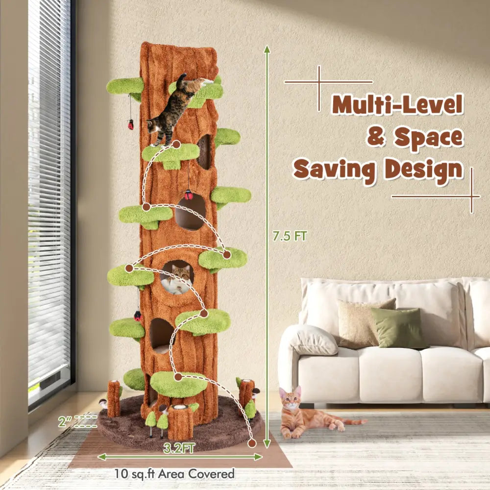 90.5 Inch Tall Multifunctional Cat Tree with Private Condos for Indoor Cats-Brown - Brown - Cat Trees Condos &