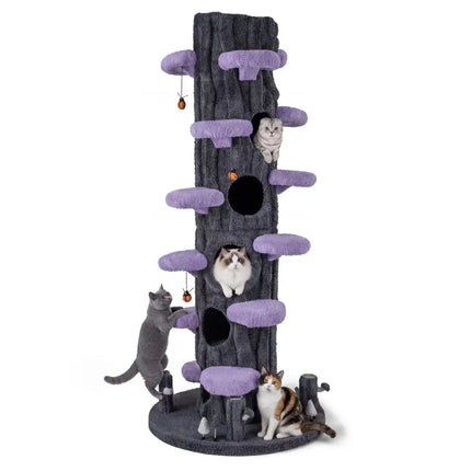 90.5 Inch Tall Multifunctional Cat Tree with Private Condos for Indoor Cats - Purple - Oasis Home Essentials
