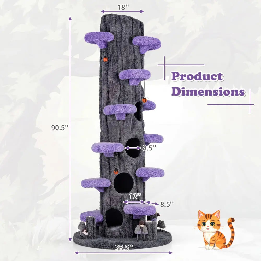 90.5 Inch Tall Multifunctional Cat Tree with Private Condos for Indoor Cats-Purple - Purple - Cat Trees Condos &