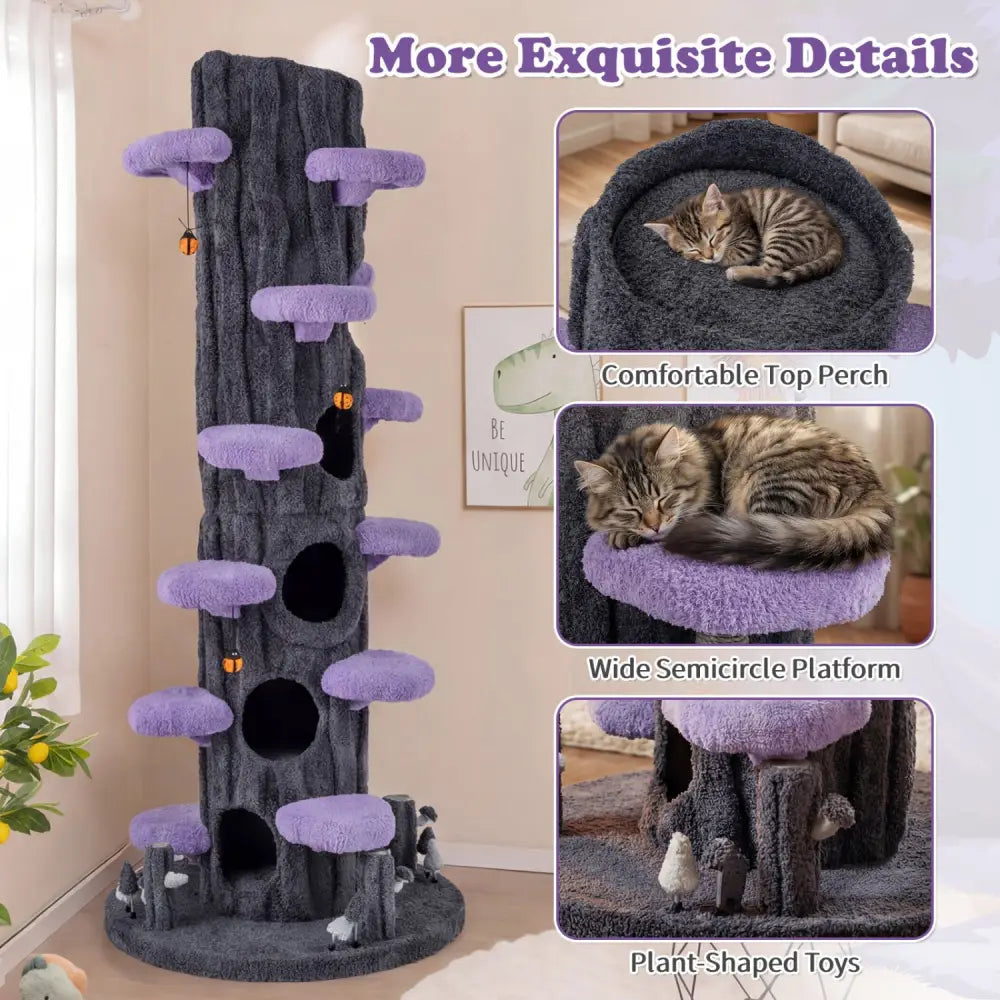 90.5 Inch Tall Multifunctional Cat Tree with Private Condos for Indoor Cats-Purple - Purple - Cat Trees Condos &