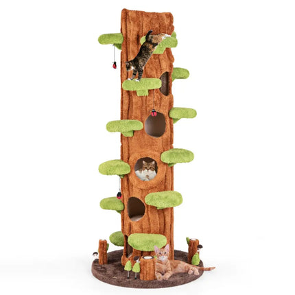 90.5 Inch Tall Multifunctional Cat Tree with Private Condos for Indoor Cats-Brown - Brown - Cat Trees Condos &