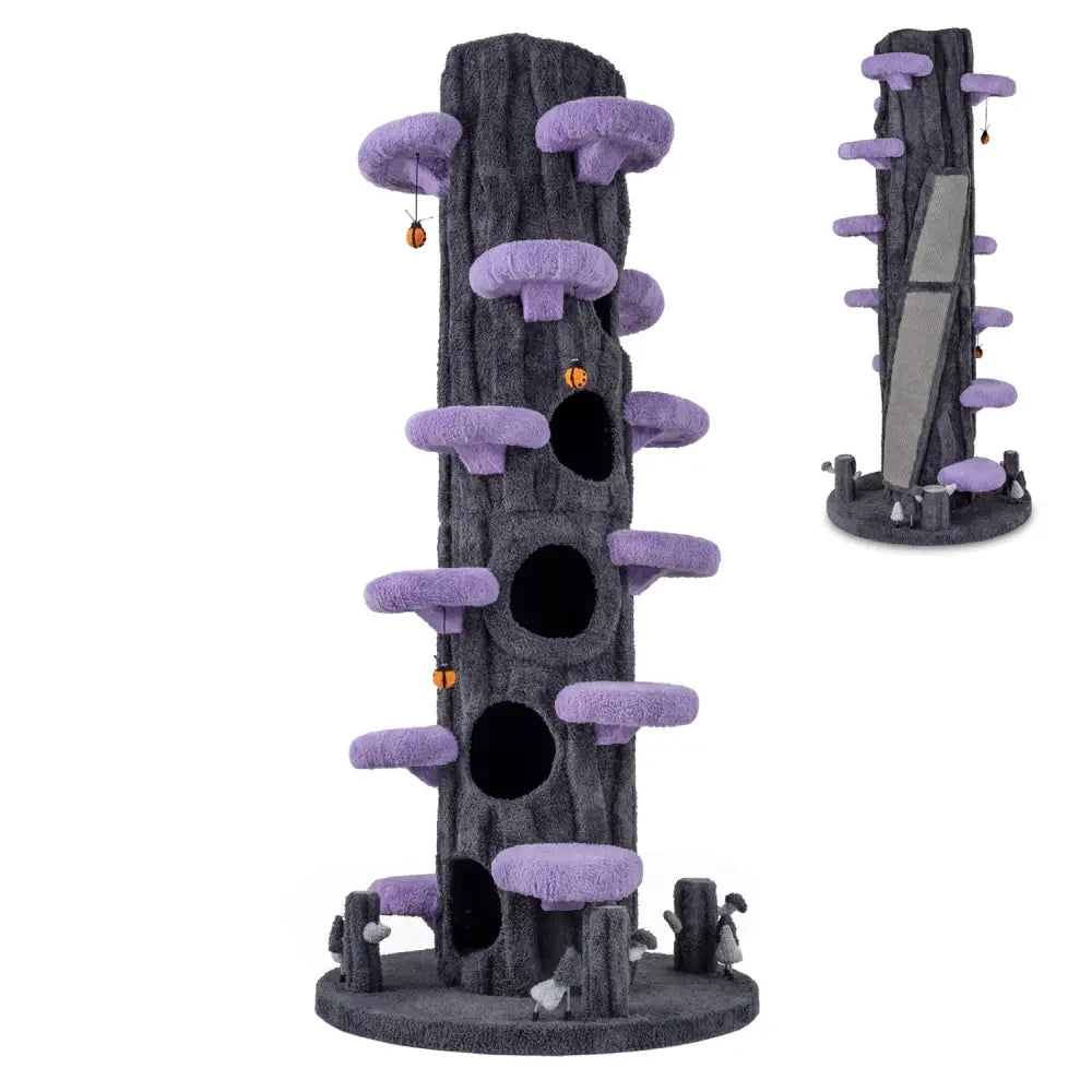 90.5 Inch Tall Multifunctional Cat Tree with Private Condos for Indoor Cats-Purple - Purple - Cat Trees Condos &