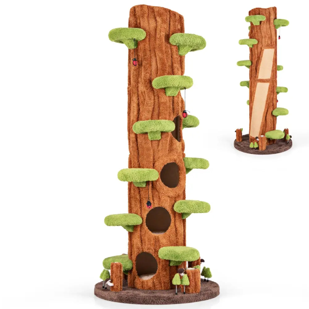 90.5 Inch Tall Multifunctional Cat Tree with Private Condos for Indoor Cats-Brown - Brown - Cat Trees Condos &