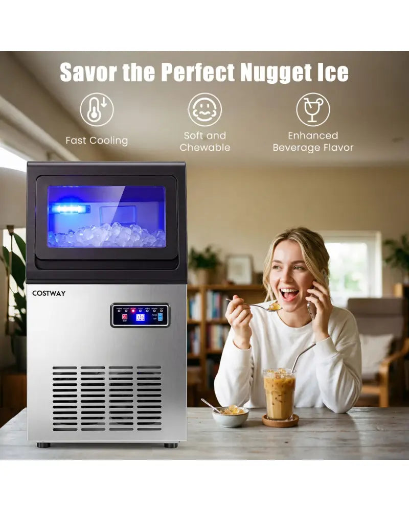 90 LBS/24H Commercial Nugget Ice Maker with Self-Cleaning - Ice Makers