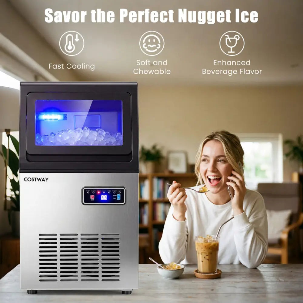 90 LBS/24H Commercial Nugget Ice Maker with Self-Cleaning - Ice Makers