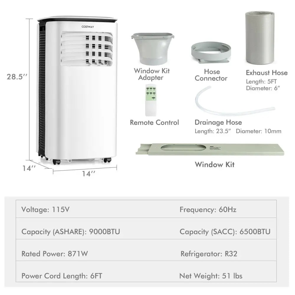 9000 BTU 3 in 1 Portable Air Conditioner with Fan and Dehumidifier-White - White - Portable Air Conditioners