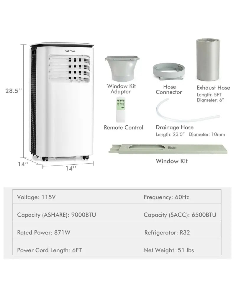 9000 BTU 3 in 1 Portable Air Conditioner with Fan and Dehumidifier-White - White - Portable Air Conditioners
