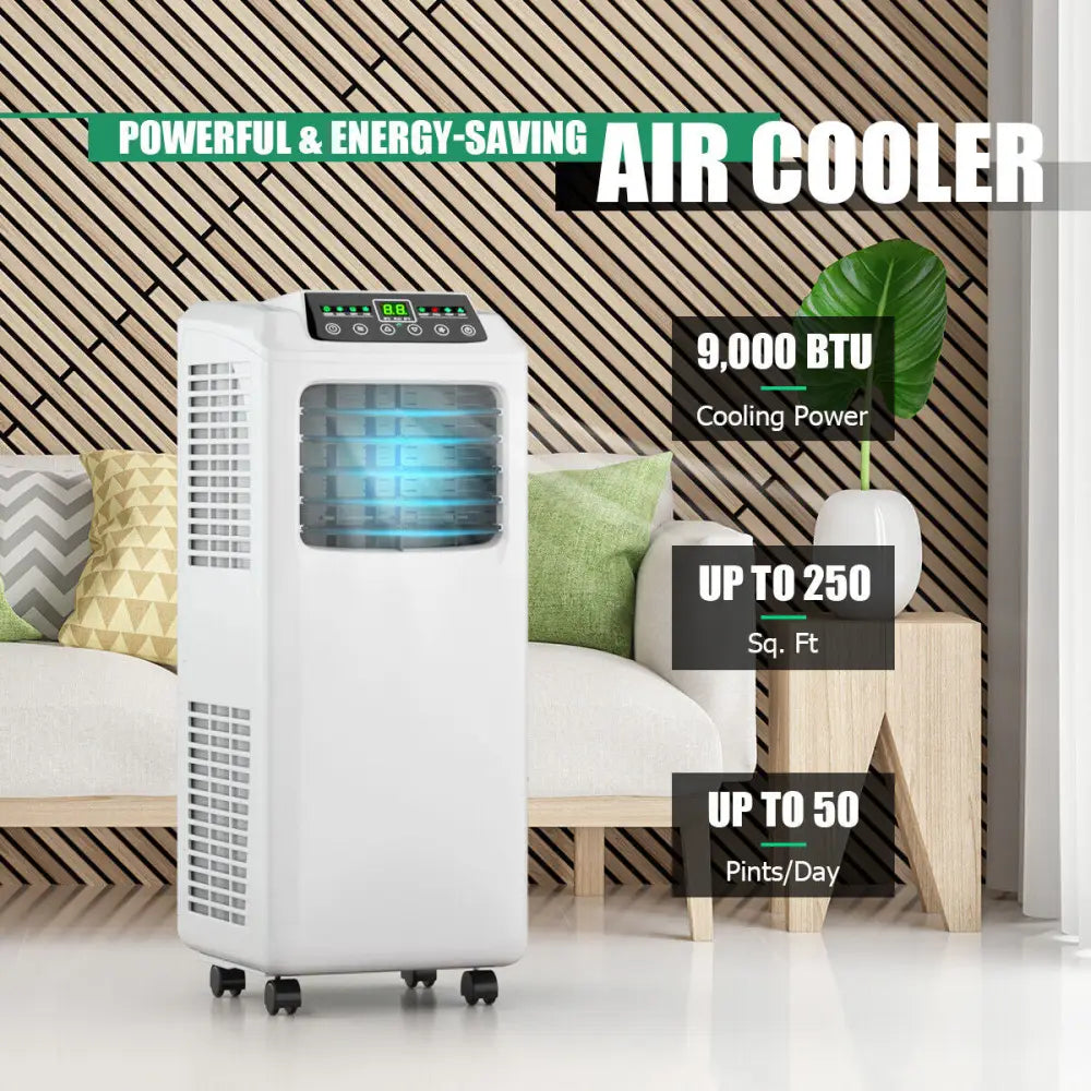 9000 BTU Portable Air Conditioner with Built-in Dehumidifier and Remote Control - Black & White - Portable Air