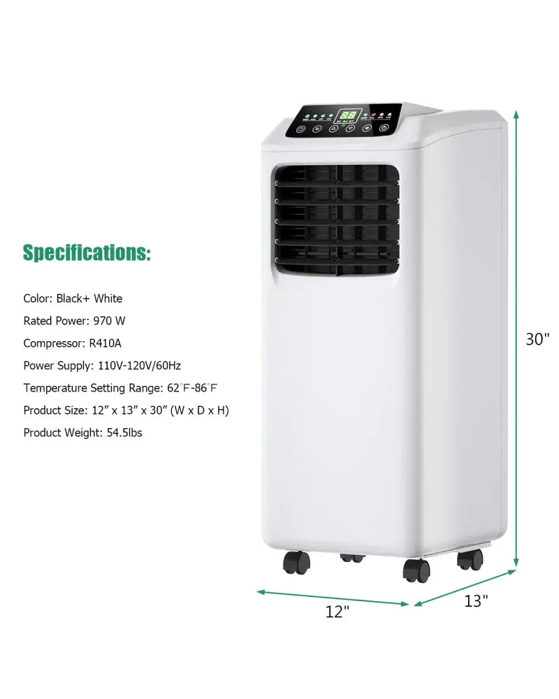 9000 BTU Portable Air Conditioner with Built-in Dehumidifier and Remote Control - Black & White - Portable Air