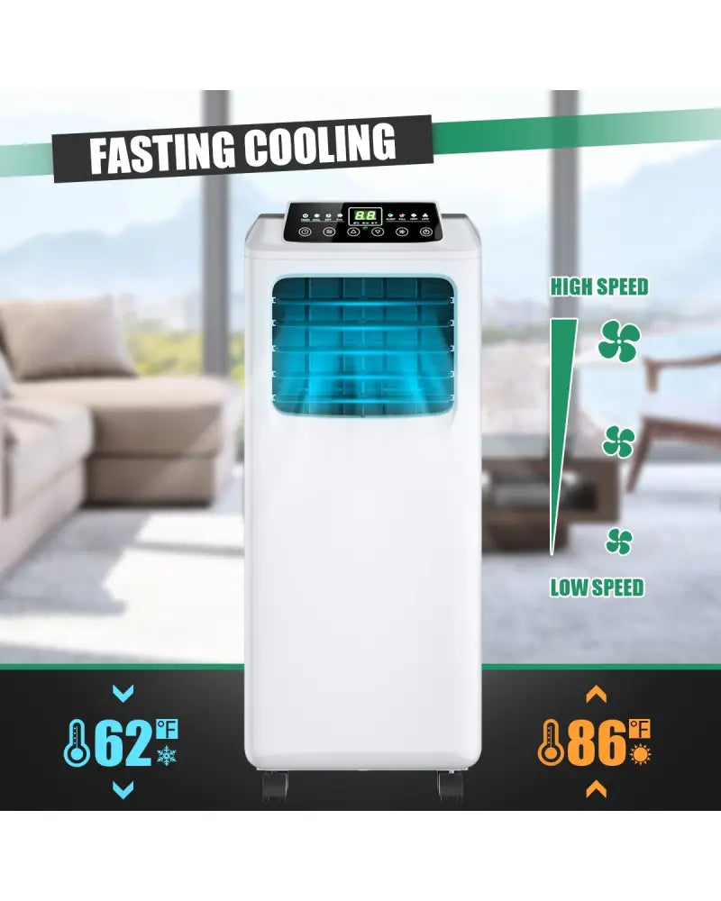 9000 BTU Portable Air Conditioner with Built-in Dehumidifier and Remote Control - Black & White - Portable Air