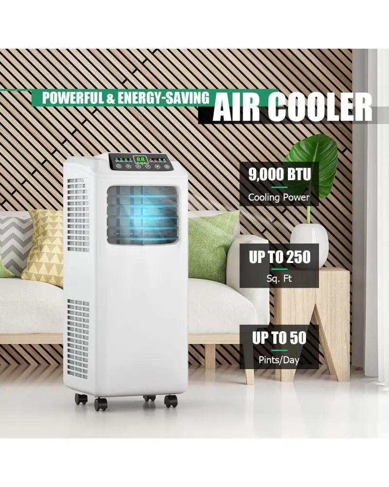 9000 BTU Portable Air Conditioner with Built-in Dehumidifier and Remote Control - Black & White - Portable Air