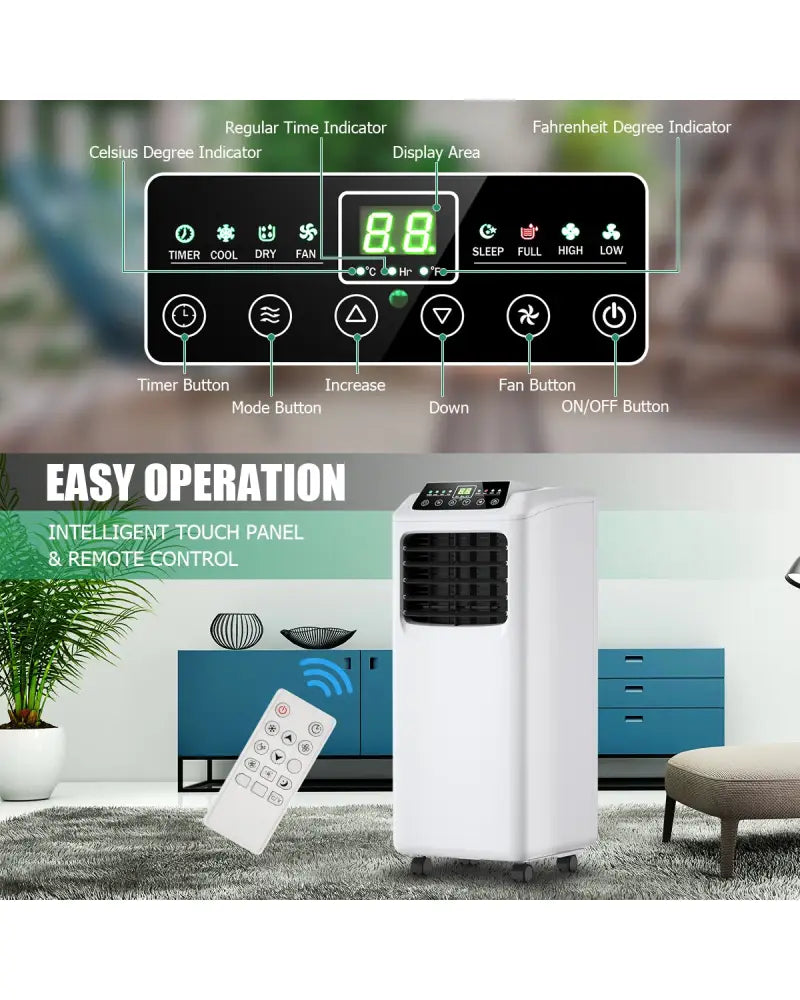 9000 BTU Portable Air Conditioner with Built-in Dehumidifier and Remote Control - Black & White - Portable Air
