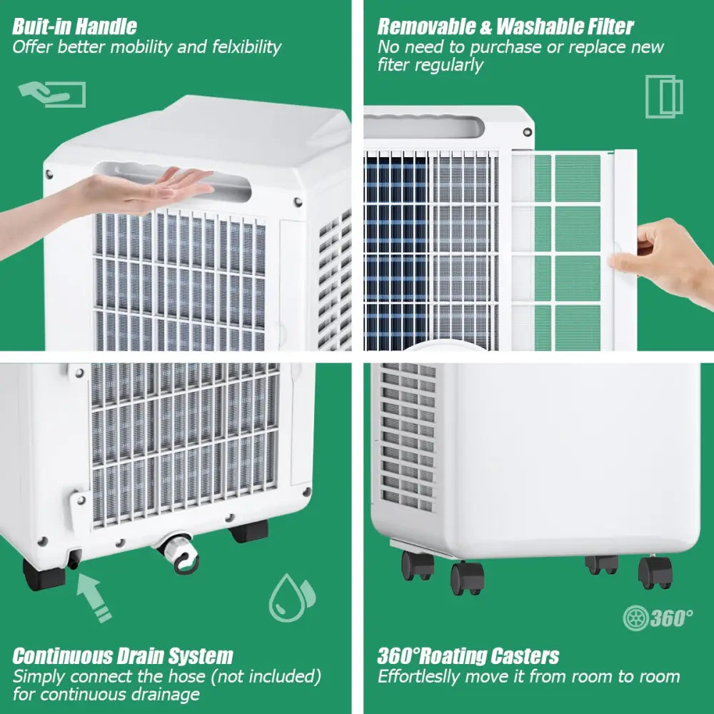 9000 BTU Portable Air Conditioner with Built-in Dehumidifier and Remote Control - Black & White - Portable Air