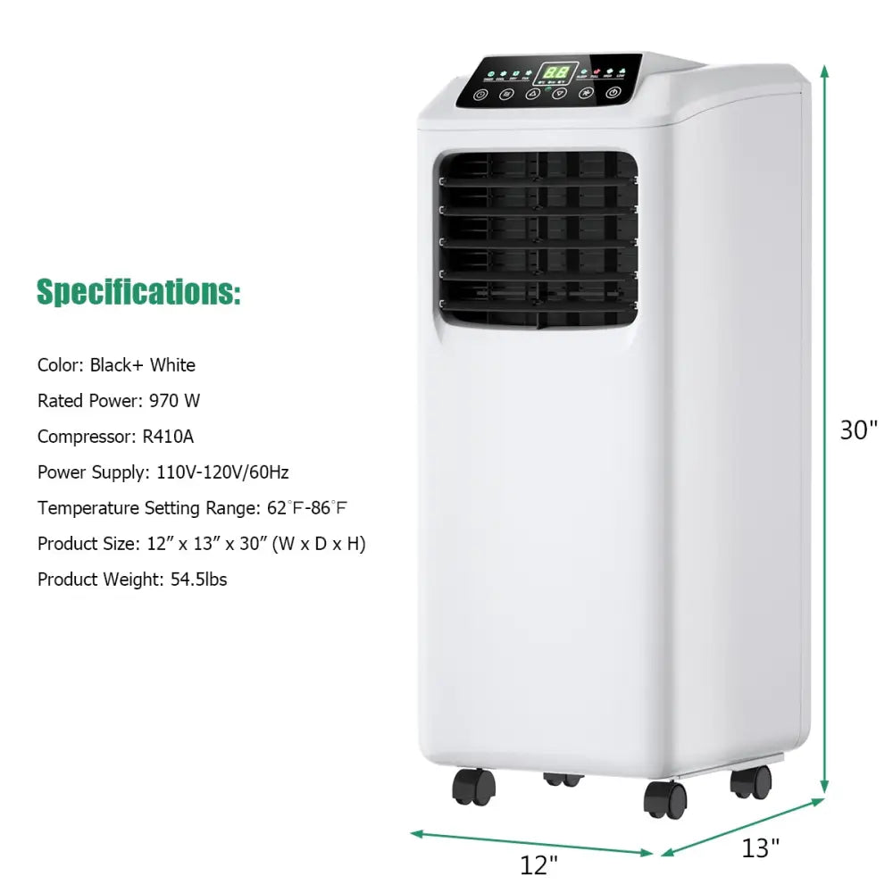 9000 BTU Portable Air Conditioner with Built-in Dehumidifier and Remote Control - Black & White - Portable Air