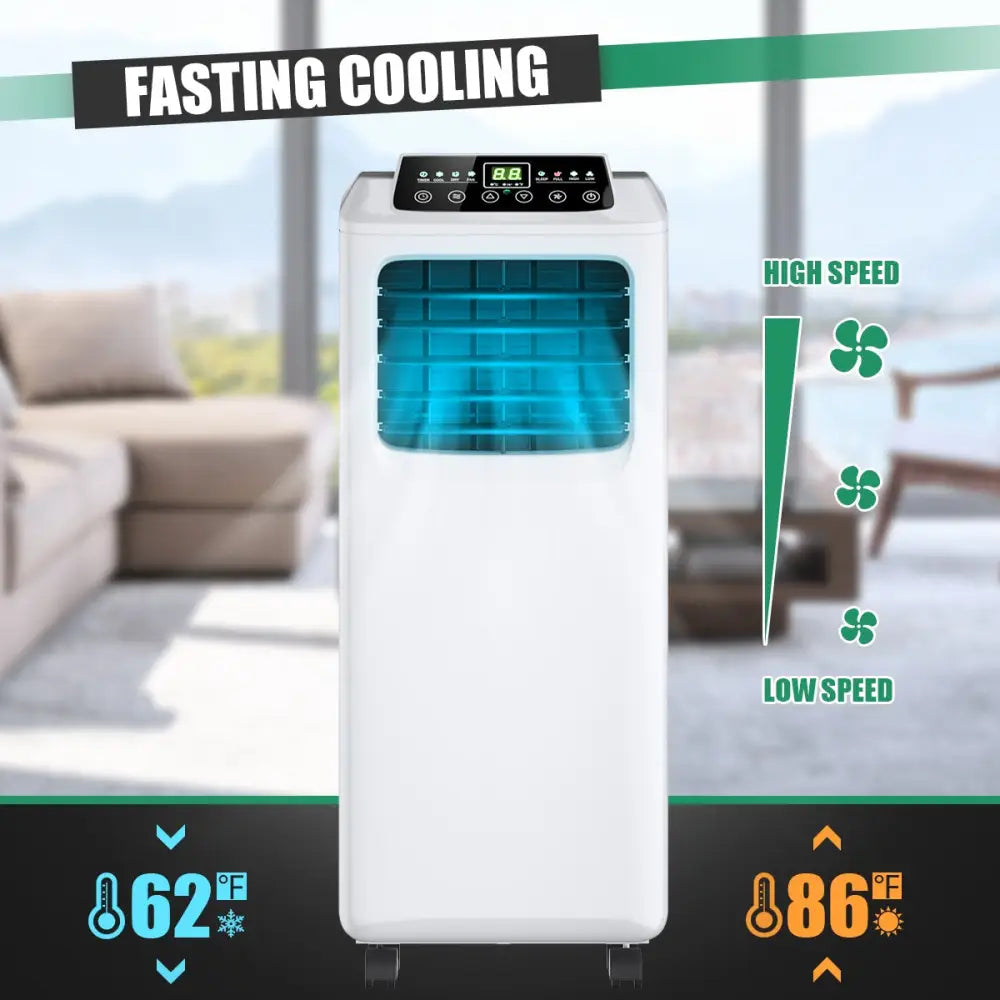 9000 BTU Portable Air Conditioner with Built-in Dehumidifier and Remote Control - Black & White - Portable Air