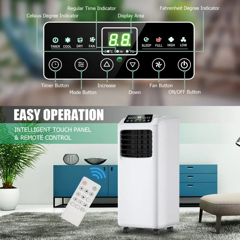 9000 BTU Portable Air Conditioner with Built-in Dehumidifier and Remote Control - Black & White - Portable Air
