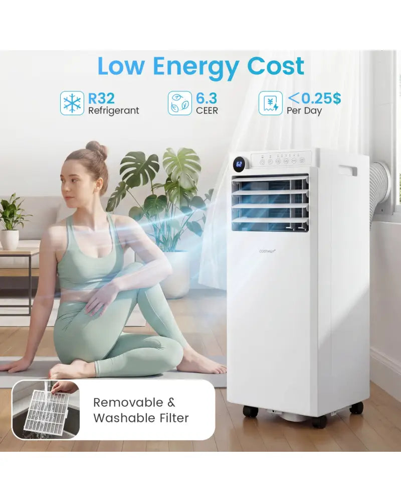 9000 BTU Portable Air Conditioner with Dehumidifier and 24H Timer-White - White - Portable Air Conditioners