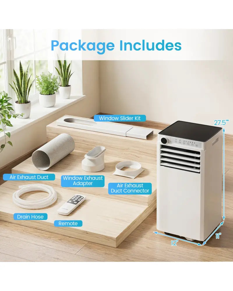9000 BTU Portable Air Conditioner with Dehumidifier and 24H Timer-White - White - Portable Air Conditioners