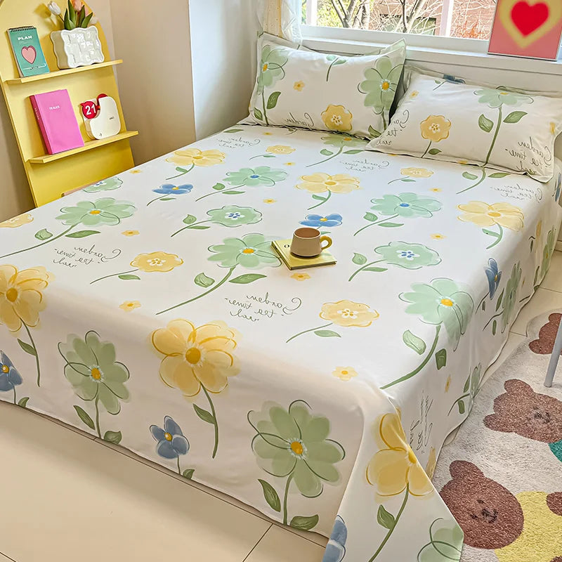 100% Cotton Flower Printed Bed Sheet – Single/Double/King Flat Sheet
