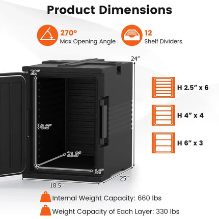91 Qt Insulated Food Pan Carrier with Door Shafts-Black Costway