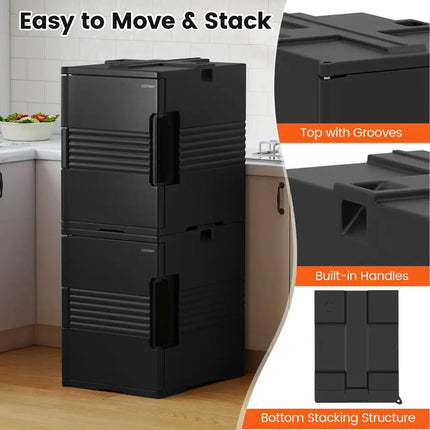 91 Qt Insulated Food Pan Carrier with Door Shafts-Black Costway