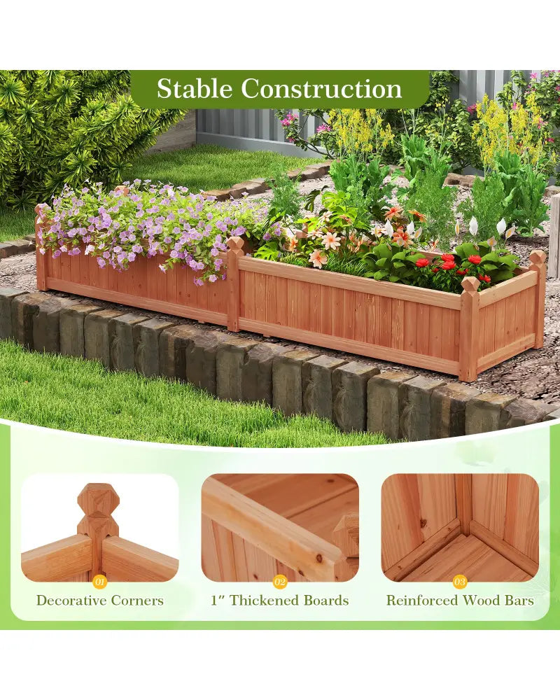 91 x 24 x 16 Inch Divisible Planter Box with Corner Drainage and Non-woven Liner for Growing Vegetables-Brown - Brown