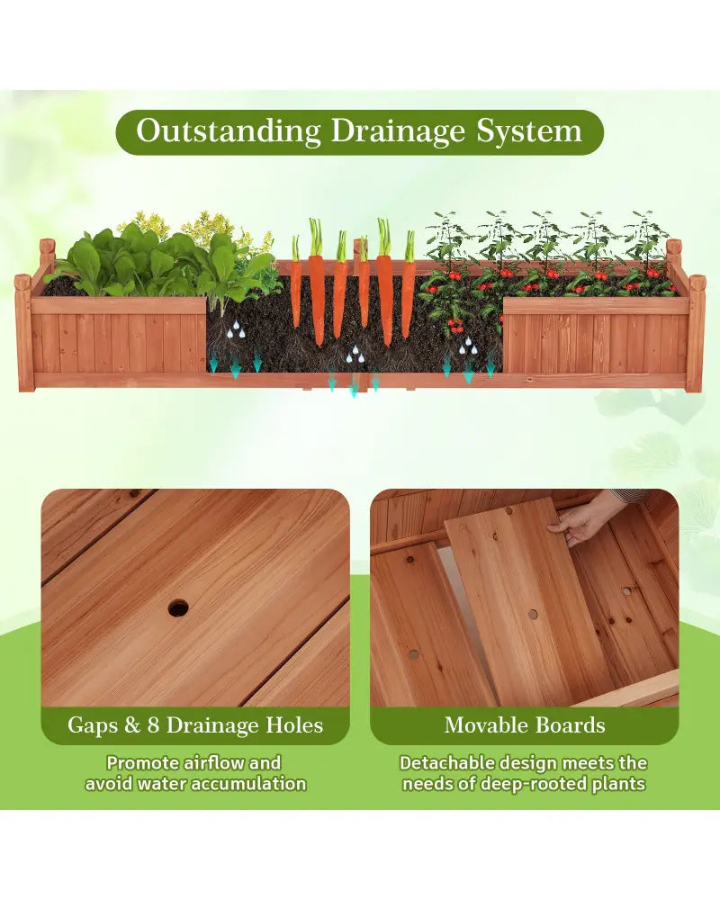91 x 24 x 16 Inch Divisible Planter Box with Corner Drainage and Non-woven Liner for Growing Vegetables-Brown - Brown