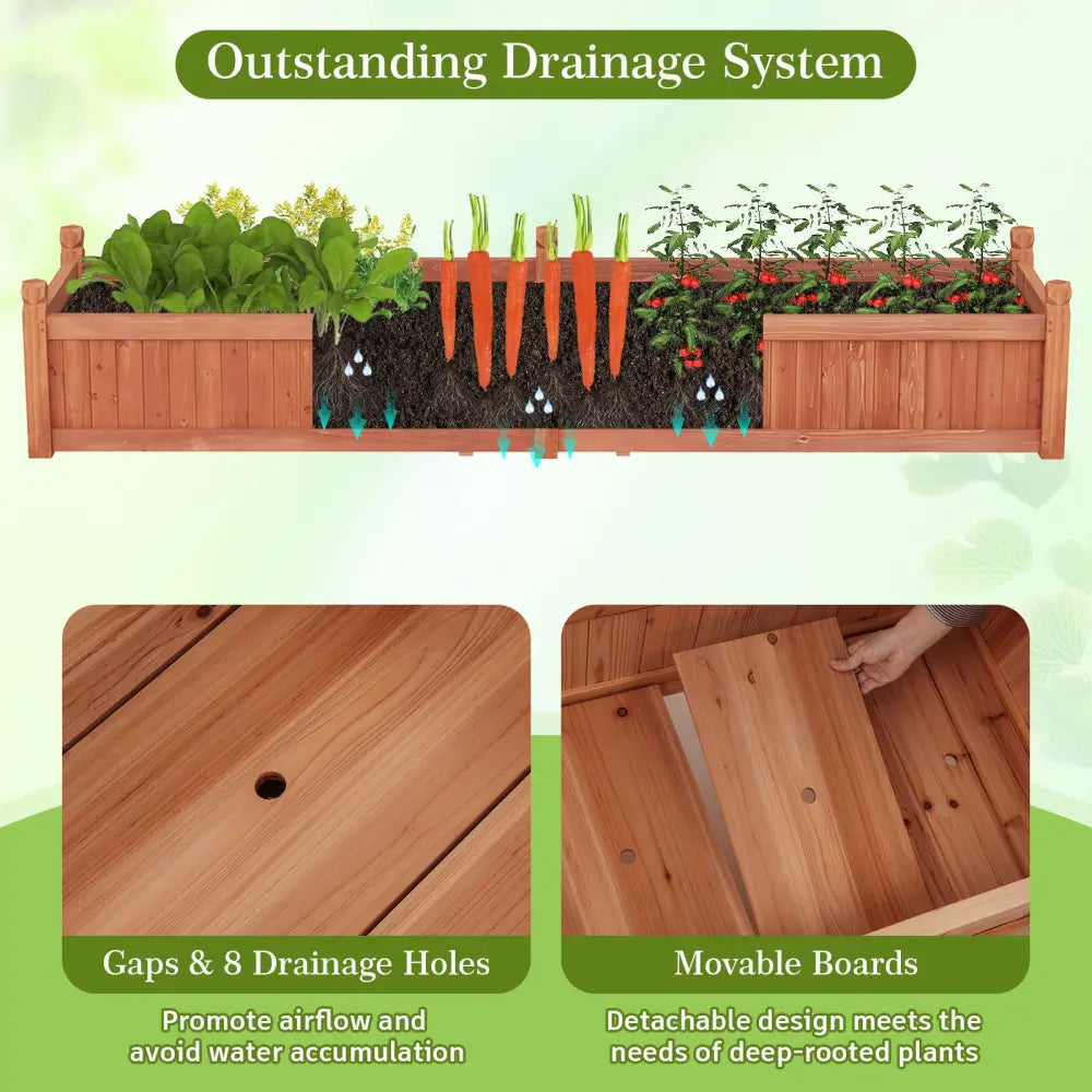 91 x 24 x 16 Inch Divisible Planter Box with Corner Drainage and Non-woven Liner for Growing Vegetables-Brown - Brown