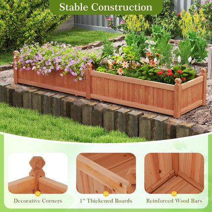 91 x 24 x 16 Inch Divisible Planter Box with Corner Drainage and Non-woven Liner for Growing Vegetables-Brown - Brown