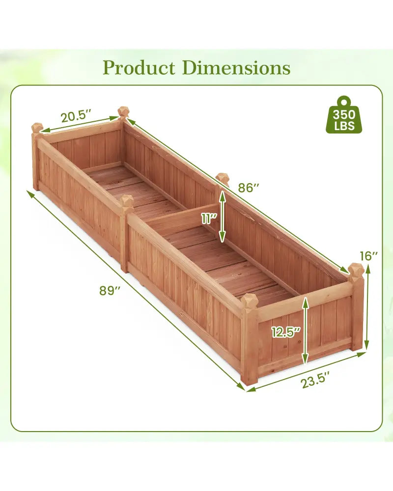 91 x 24 x 16 Inch Divisible Planter Box with Corner Drainage and Non-woven Liner for Growing Vegetables-Brown - Brown