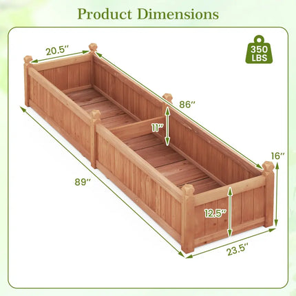 91 x 24 x 16 Inch Divisible Planter Box with Corner Drainage and Non-woven Liner for Growing Vegetables-Brown - Brown