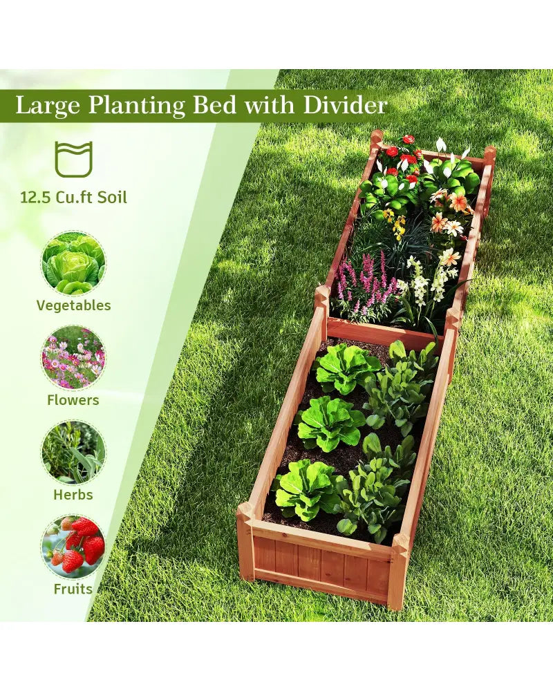 91 x 24 x 16 Inch Divisible Planter Box with Corner Drainage and Non-woven Liner for Growing Vegetables-Brown - Brown