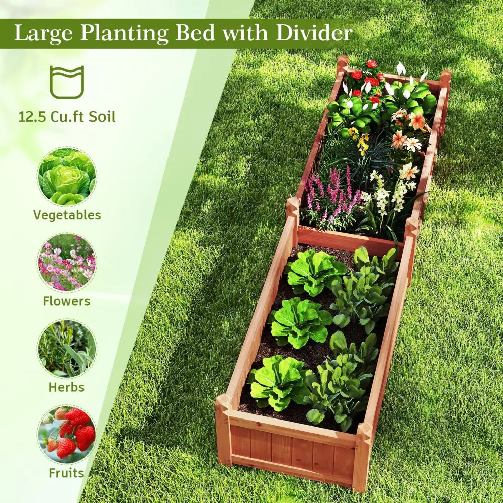 91 x 24 x 16 Inch Divisible Planter Box with Corner Drainage and Non-woven Liner for Growing Vegetables-Brown - Brown