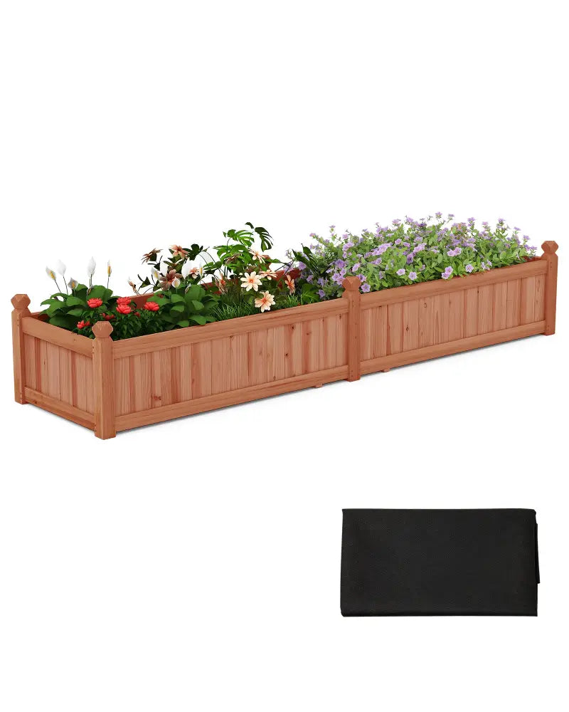 91 x 24 x 16 Inch Divisible Planter Box with Corner Drainage and Non-woven Liner for Growing Vegetables-Brown - Brown
