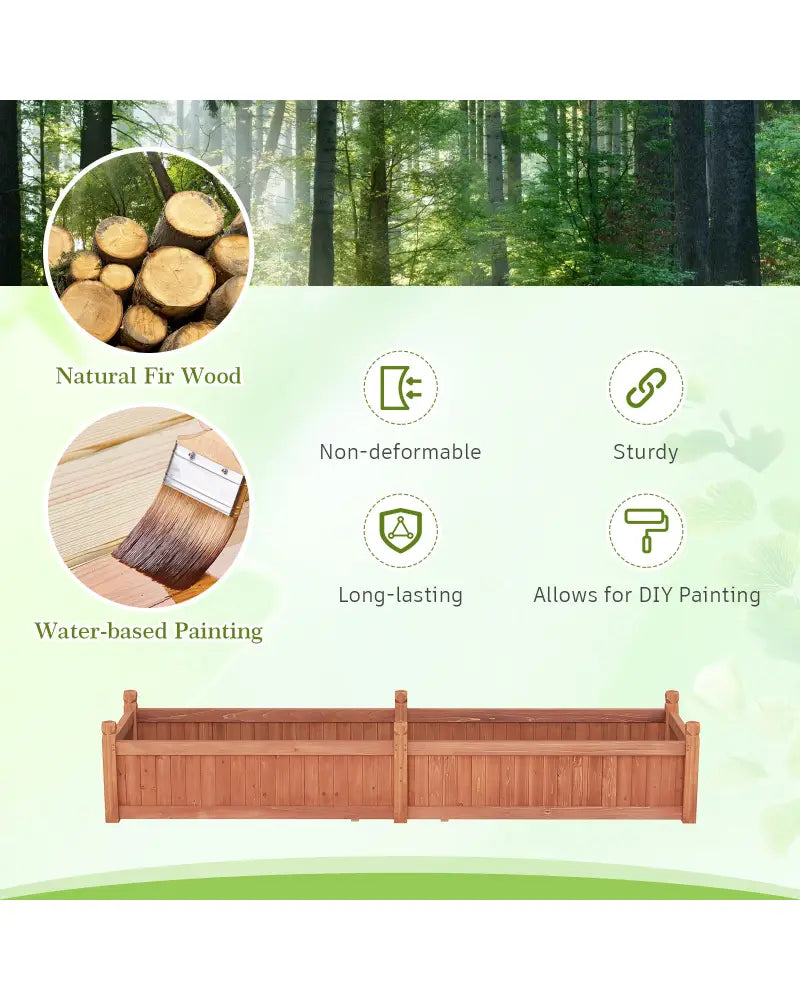91 x 24 x 16 Inch Divisible Planter Box with Corner Drainage and Non-woven Liner for Growing Vegetables-Brown - Brown