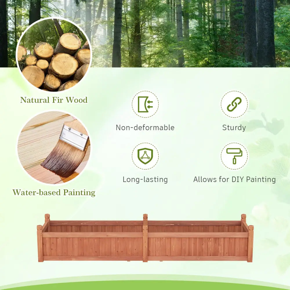 91 x 24 x 16 Inch Divisible Planter Box with Corner Drainage and Non-woven Liner for Growing Vegetables-Brown - Brown